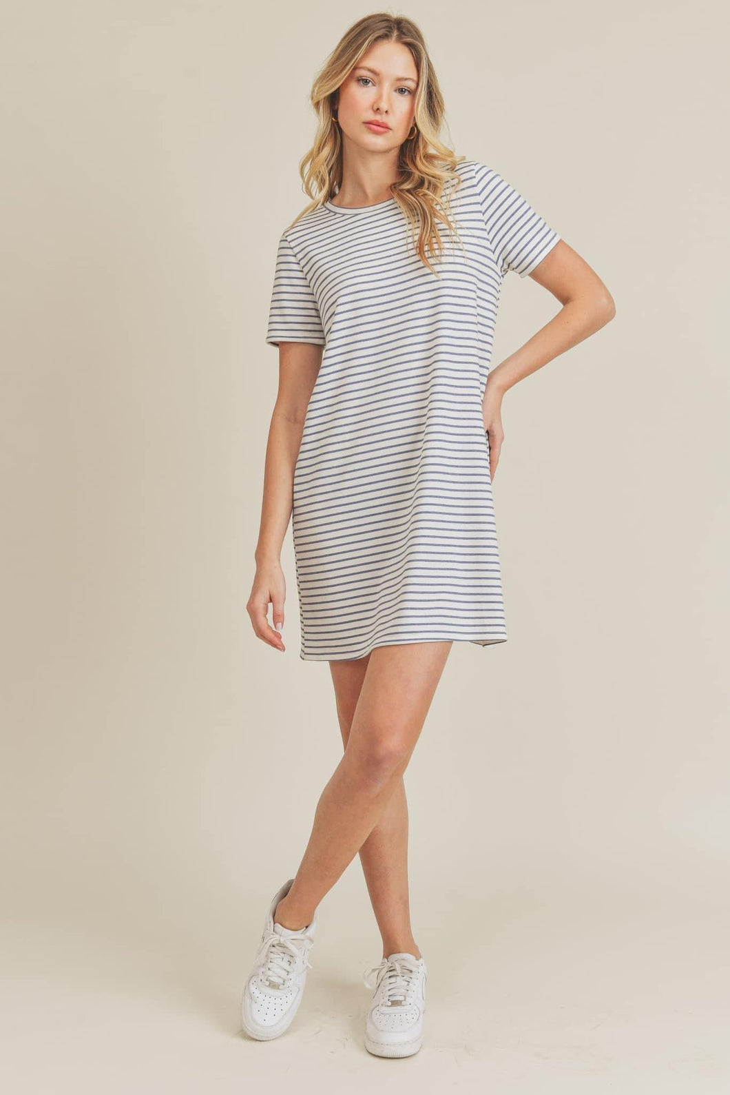 Monica Dress/White/Denim stripes