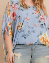 Load image into Gallery viewer, Blue/Pink Floral Poncho