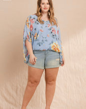 Load image into Gallery viewer, Blue/Pink Floral Poncho