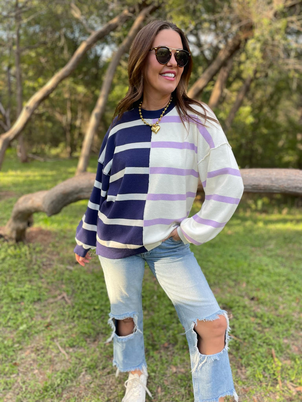 Exceptional Thought Striped Patchwork Sweater