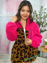 Load image into Gallery viewer, Cortney Sherpa-Hot Pink/Leopard
