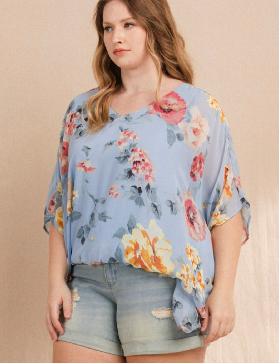Blue/Pink Floral Poncho