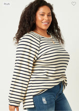 Load image into Gallery viewer, Cream and Navy Stripe Waffle Raglan

